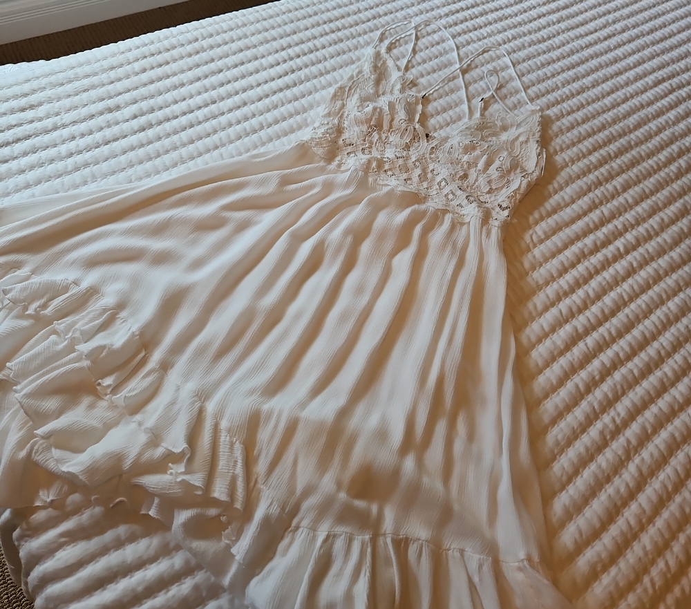 Free People White Mini Dress with Lace Details